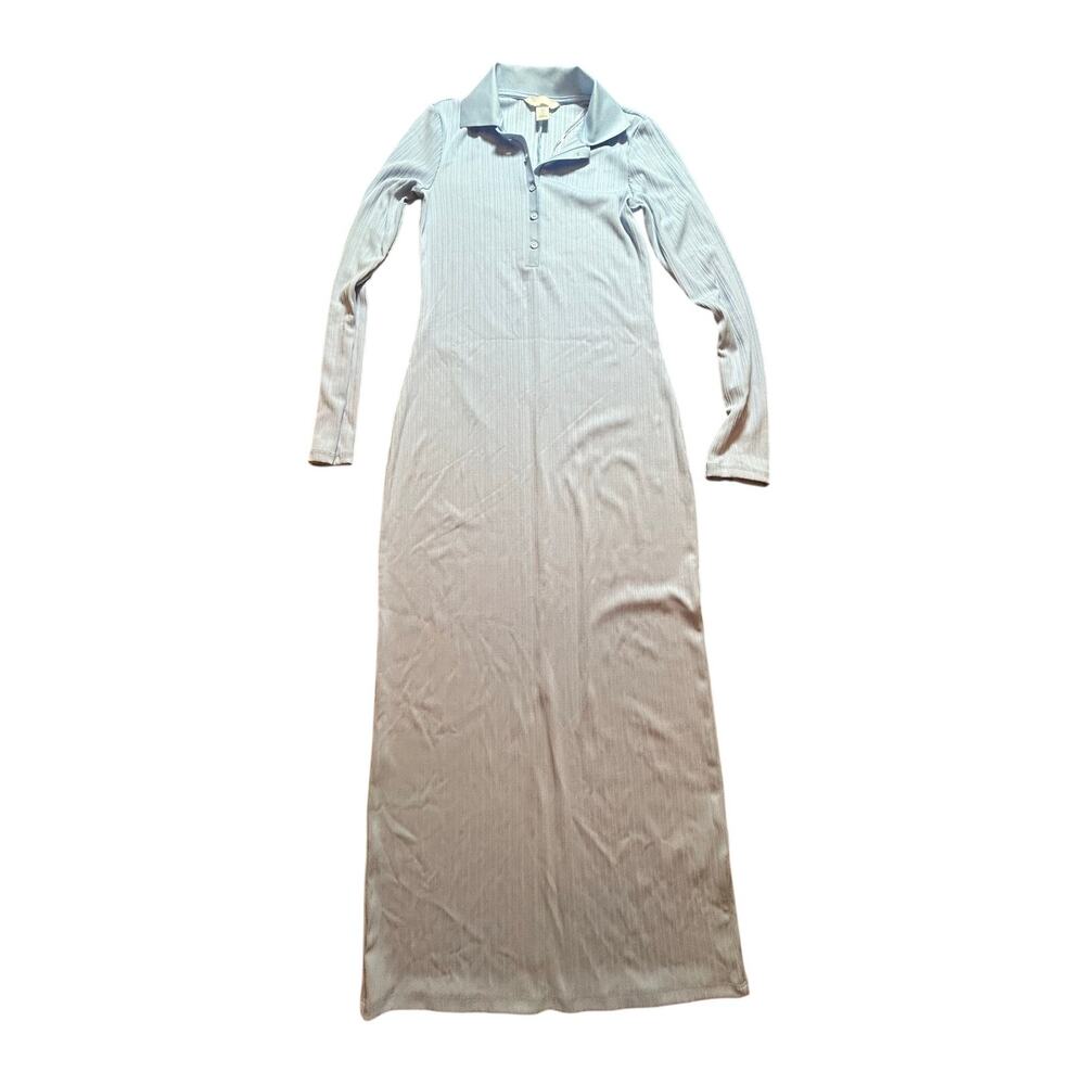 H&M Baby Blue Ribbed Jersey Maxi Bodycon Dress Size SM